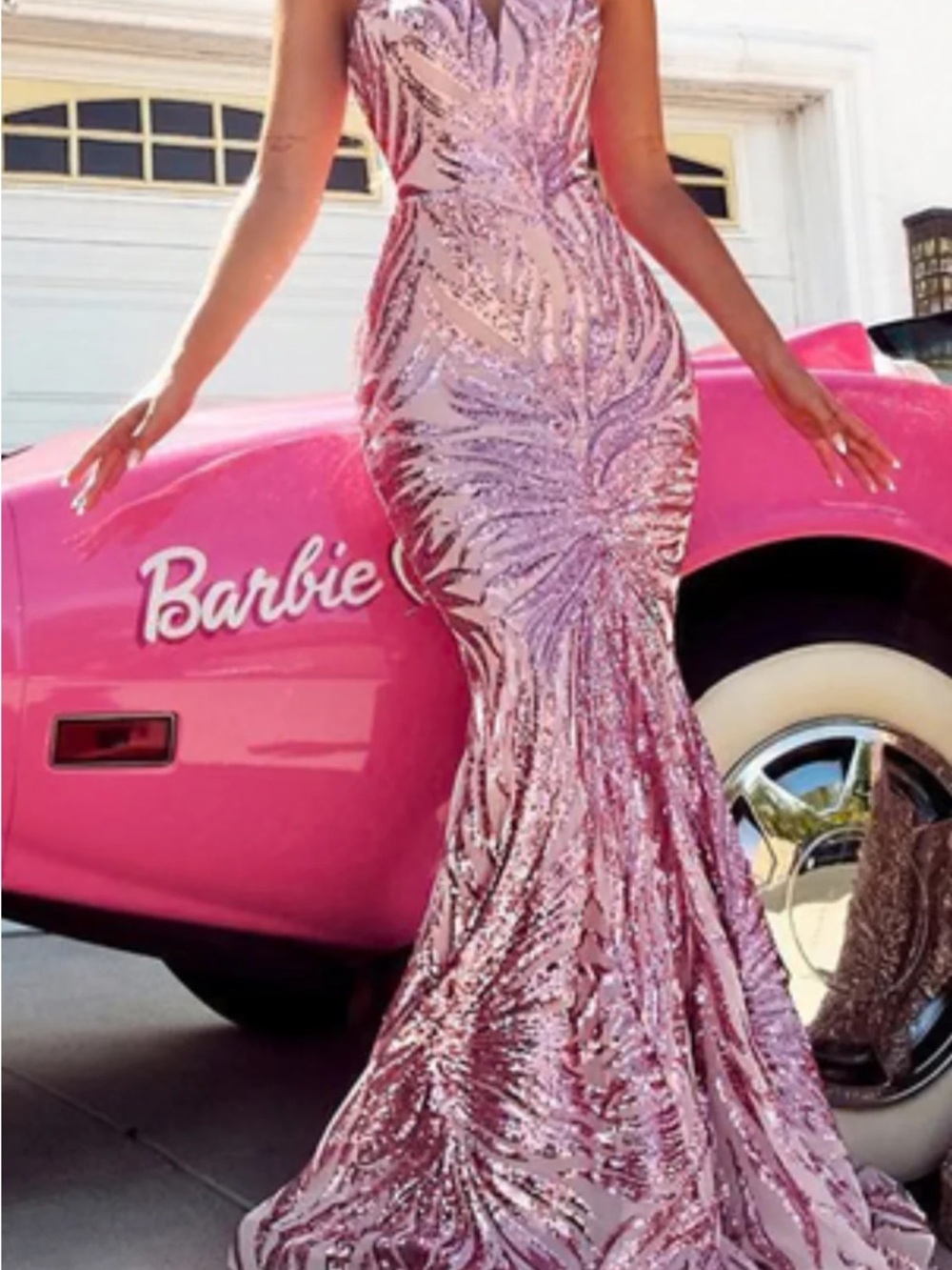 Portia and Scarlett Pink Sequined Mermaid Gown